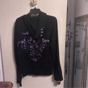 Express zip up Hoodie with purple sequins adorned on the back and on the hoodie